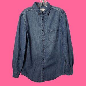 Godfellow & Co Mens Long-Sleeve Denim Button-Up Shirt Chest Pocket Blue Small